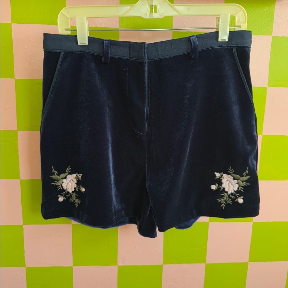 Lauren Conrad Runway Navy Blue Embroidered Women's High Waisted Shorts